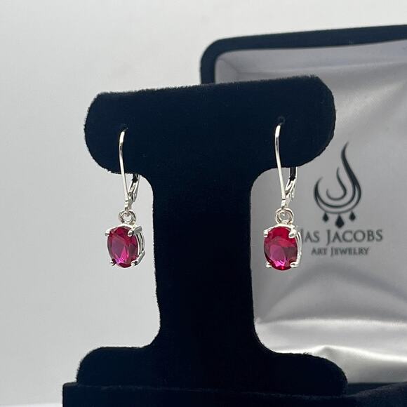 Beautiful 3ctw Oval Cut Ruby Earrings in Sterling Silver - Picture 2 of 4